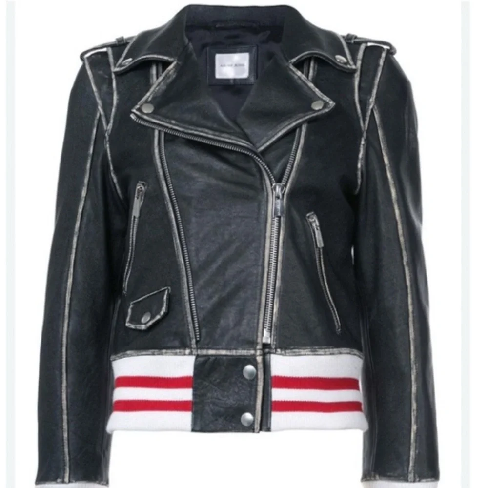 Anine Bing Quinlan Distressed Leather Moto Jacket - Picture 2 of 13